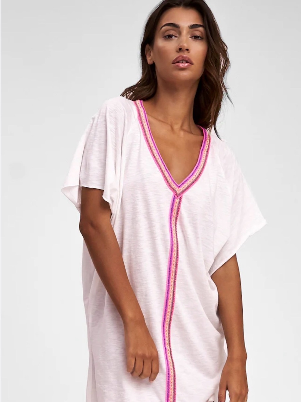 Pitusa Light Pink V-Neck Swim Coverup with Pink Trim